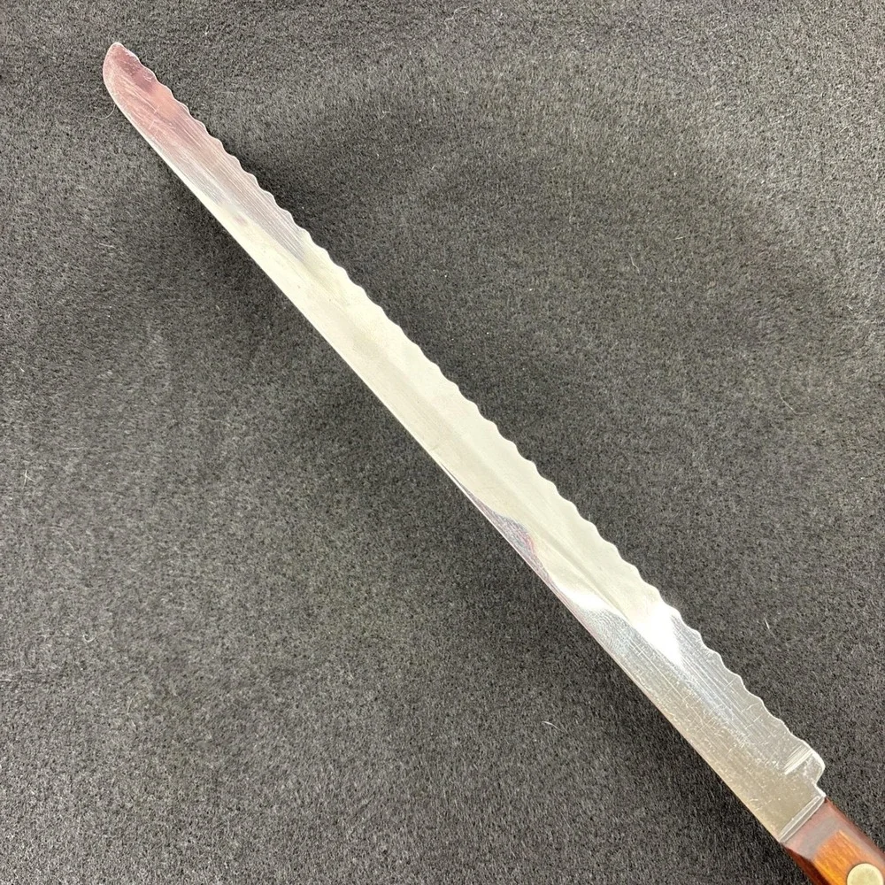 Vintage Flint Vanadium Serrated Slicing or Bread Knife Stainless USA Made 14 in